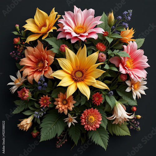 Wallpaper Mural Colorful Floral Art in Pastel Shades with Natural Green Foliage Torontodigital.ca