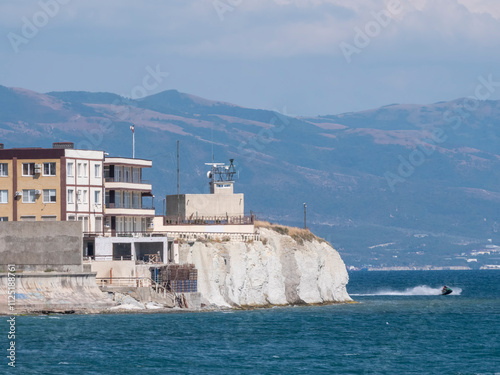 Black sea coast. bald mountain. Beautiful blue sea in Novorossiysk