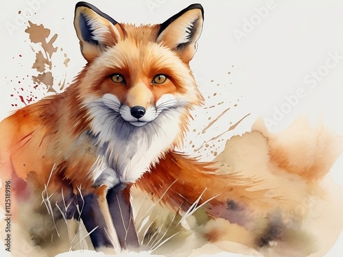 Drawing a orange fox with watercolor background