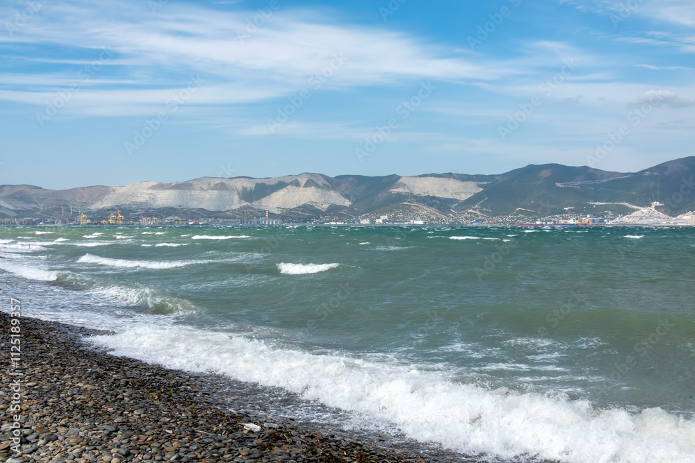 View of a stormy seascape of waves and the Black Sea View of a stormy seascape of waves and the Black Sea