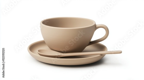 Elegant Beige Tea Cup and Saucer Set with Spoon