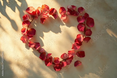 A beautifully crafted heart shape made from flower petals adorns a textured wall, symbolizing love and admiration on International Women's Day photo