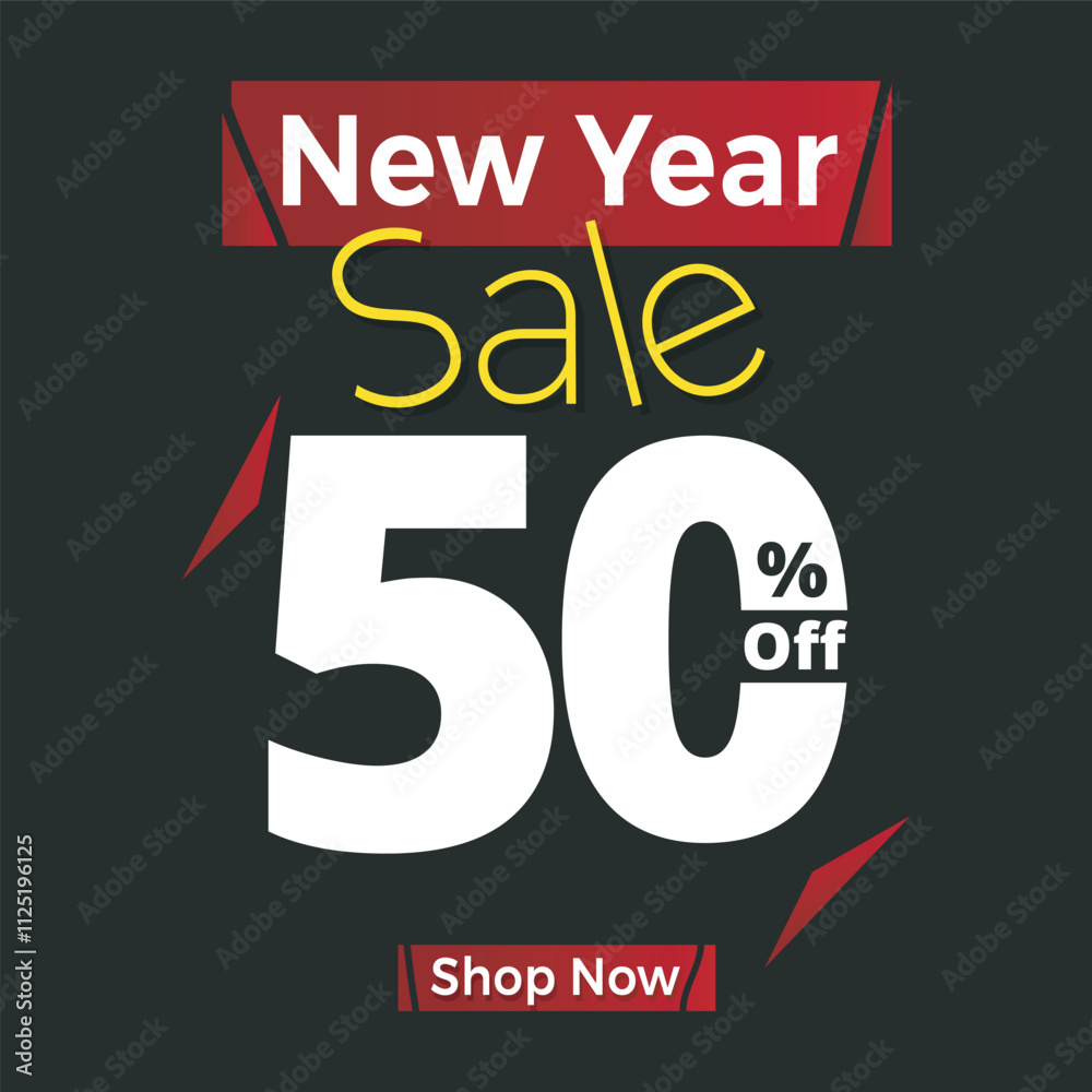 Fototapeta premium New Year Sale 50%Off Banner , new year sale discount banner template promotion design for business , illustration design.eps 