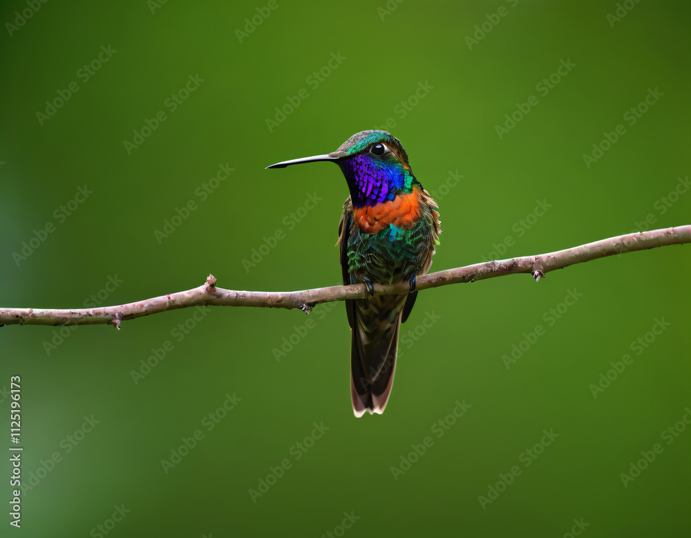 Close up of multi colored hummingbird perching on branch Close up of multi colored hummingbird perching on branch