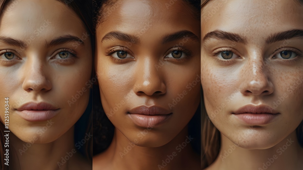 Closeup portraits of women of different ethnicity, a diverse group with natural skin Closeup portraits of women of different ethnicity, a diverse group with natural skin