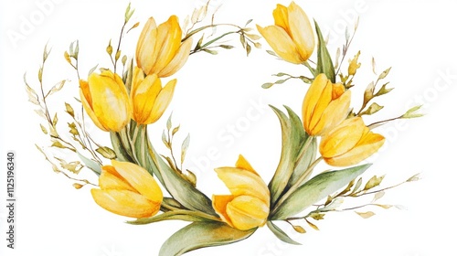 Stunning Watercolor Yellow Tulips Wreath Art