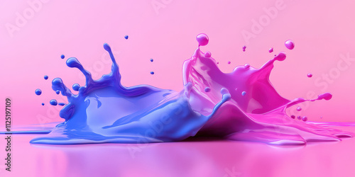 Wallpaper Mural Colorful splashes of pink and blue paint create vibrant abstract patterns on a smooth surface with soft gradient background for artistic designs and concepts Torontodigital.ca