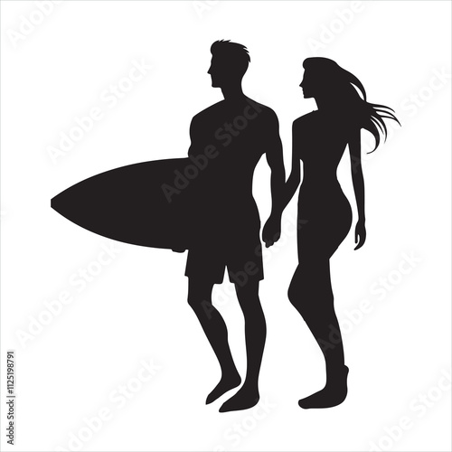 Couple of surfer silhouette silhouette on white background
