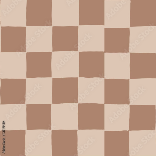seamless repeating pattern with hand drawn checkerboard in soft latte tan and mocha mousse brown. Warm neutral checker for cosmetics, fabric, classy packaging projects, wallpaper, stationery