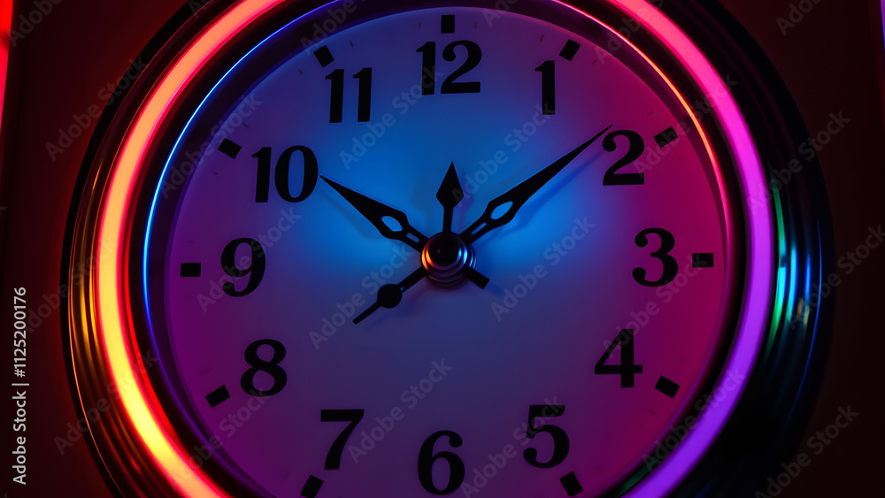 clock face with vibrant neon lighting illuminating its edges, blending retro with futuristic clock face with vibrant neon lighting illuminating its edges, blending retro with futuristic