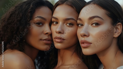 Diverse group of beautiful young women with different natural glowing skin tones