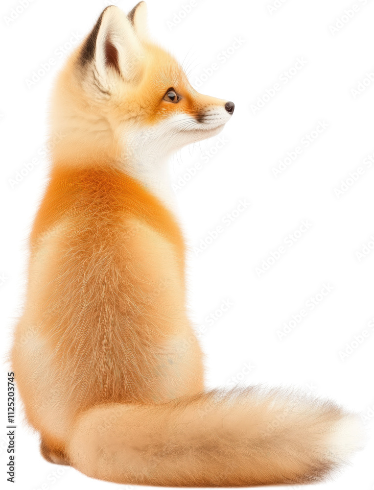 Obraz premium realistic orange fox with fluffy tail, sitting gracefully in profile