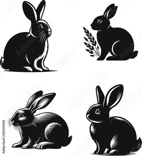 Rabbit silhouette vector black and white illustration on a white background