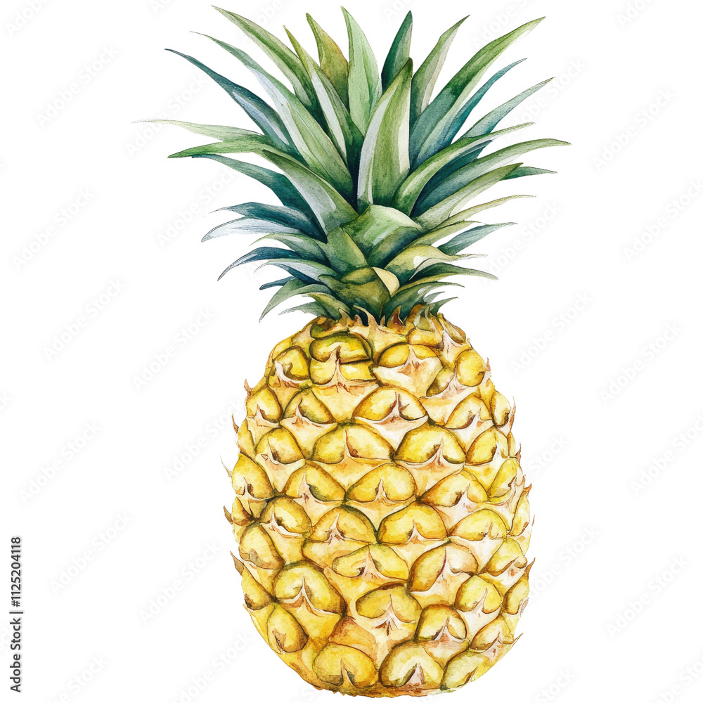Fototapeta premium Ripe Pineapple Watercolor Illustration on White or Transparent Background