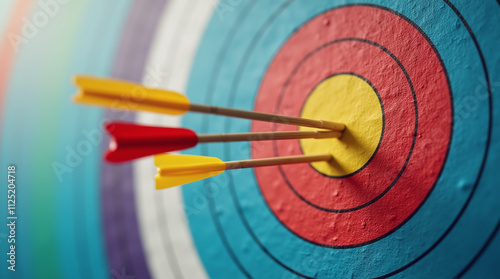 Colorful Target with Arrows Hitting Bullseye: Accuracy, Success and Achieving Goals