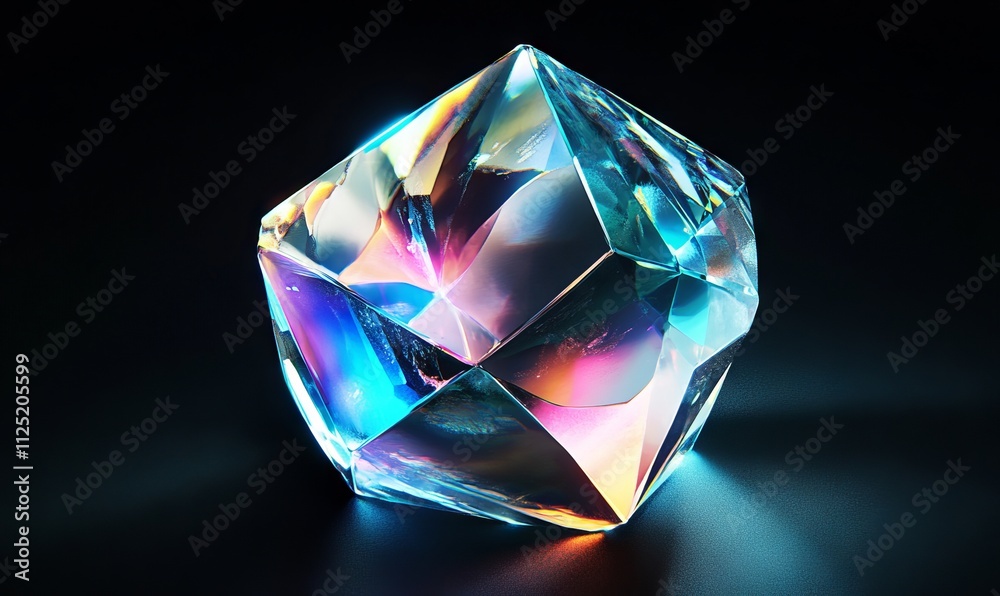 Iridescent Crystal Prism with Glass Texture in Isometric View AI generated illustration Iridescent Crystal Prism with Glass Texture in Isometric View AI generated illustration
