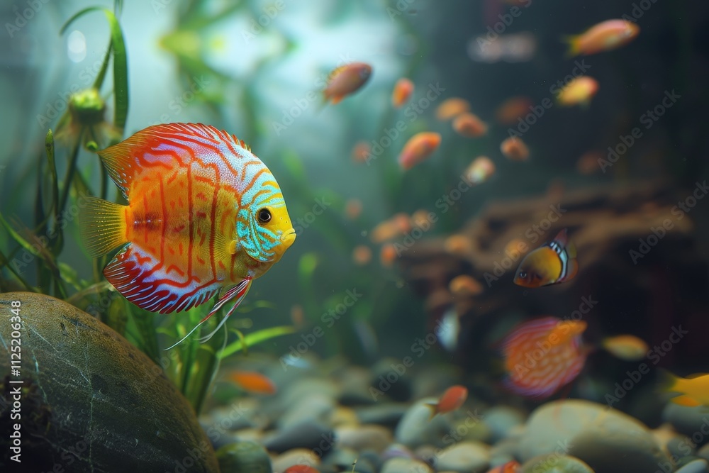 Stunning fish swimming in a serene aquarium setting Stunning fish swimming in a serene aquarium setting