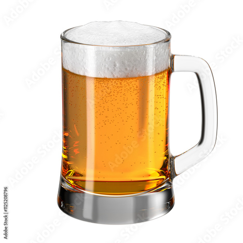 Mug with beer on the isolated transparent background. Bar theme. Alcoholic drink. 3d rendering.