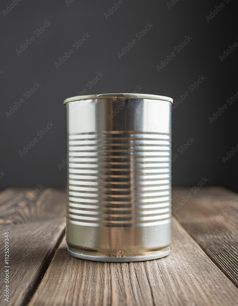 Aluminium can, tin container on wooden table. Food preservation or canning container mock-up. Aluminium can, tin container on wooden table. Food preservation or canning container mock-up.