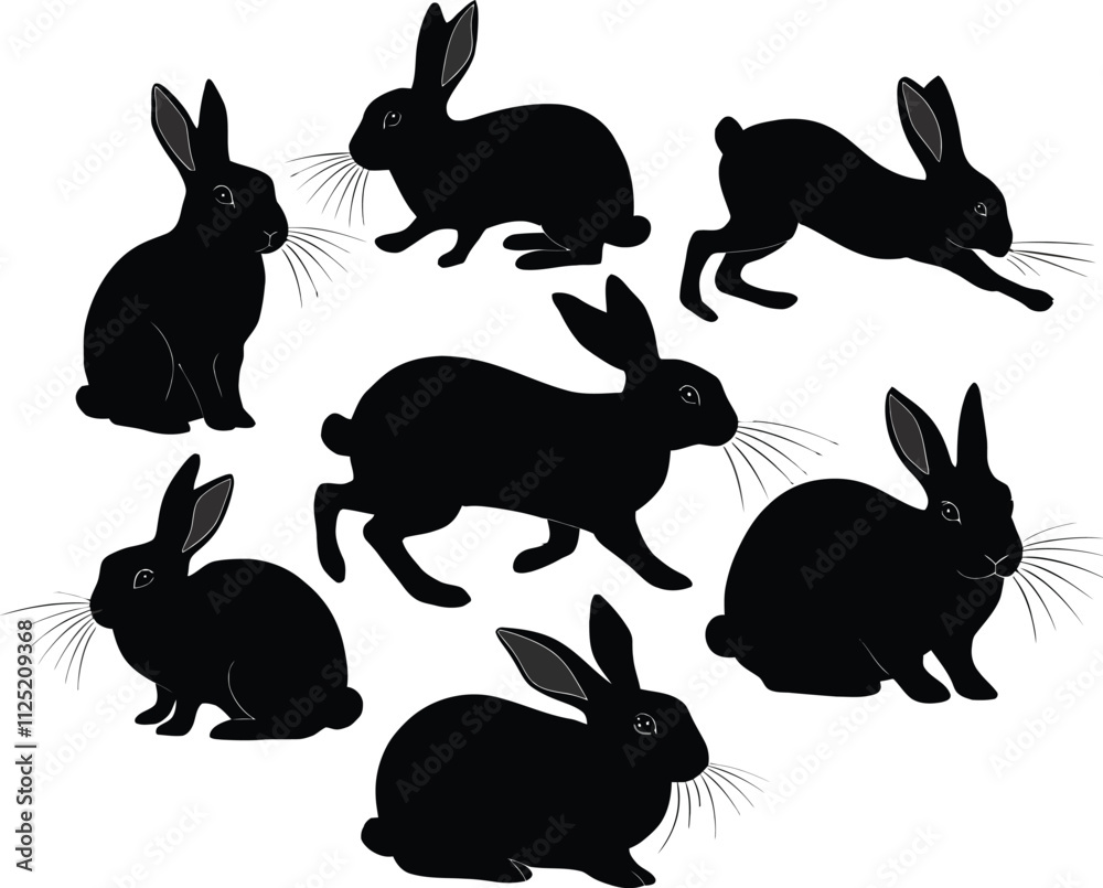 Rabbit silhouette vector black and white illustration on a white background Rabbit silhouette vector black and white illustration on a white background