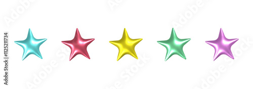Set of glossy stars. Collection of realistic stars in different colors. Realistic vector New Year and Christmas design. Elements for celebration