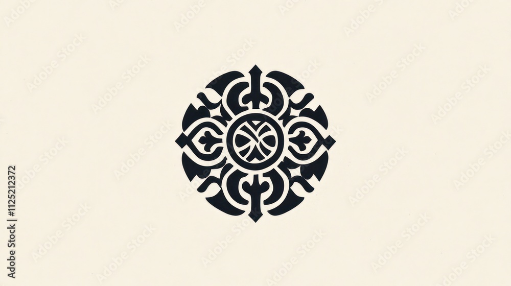 Elegant Circular Mandala Design: Intricate Black and Beige Pattern Elegant Circular Mandala Design: Intricate Black and Beige Pattern