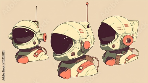 Retro Space Helmet Illustrations with Vintage Style Design photo