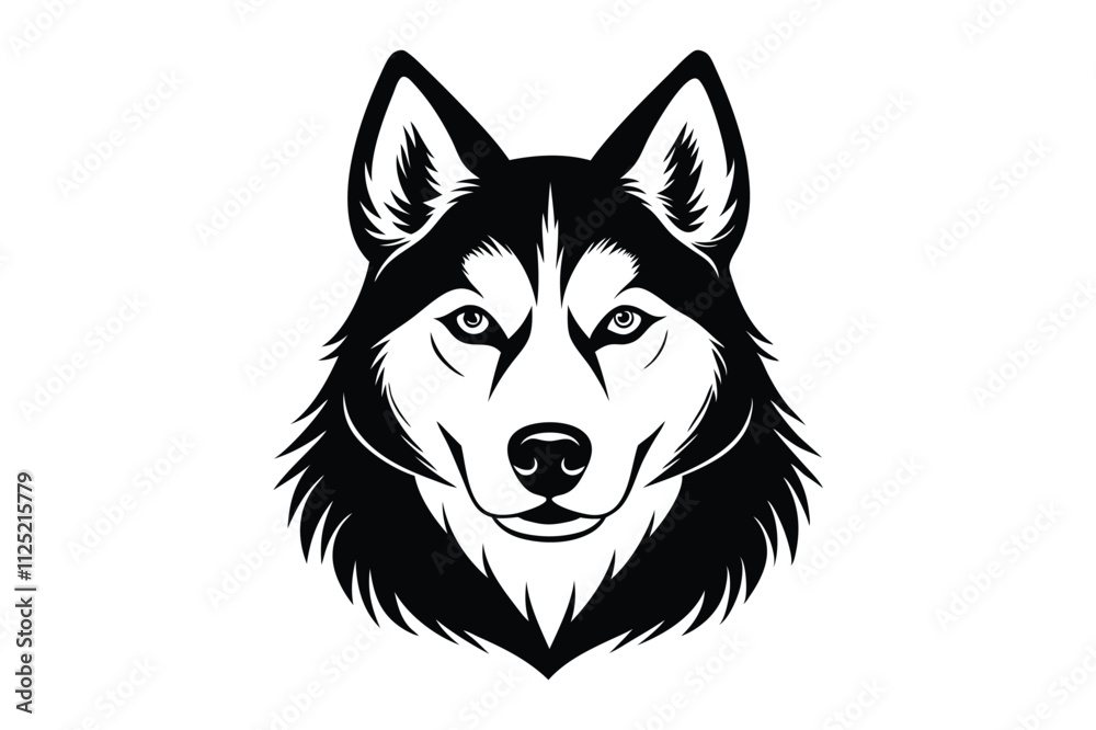 Naklejka premium Siberian Husky head silhouette art illustration