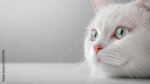 Curious western short hair cat observing its surroundings in a serene indoor setting photo