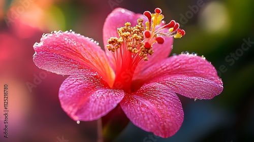 Close-Up of Dew-Kissed Pink Flower Petals in Natural Light