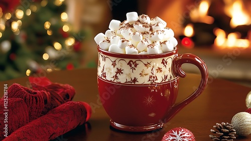 Cozy Hot Chocolate with Marshmallows by the Fireplace during Winter
