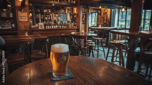 Cozy Pub Scene with Refreshing Beer on a Wooden Table