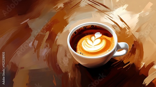 Elegant White Coffee Cup with Beautiful Latte Art on Wooden Table