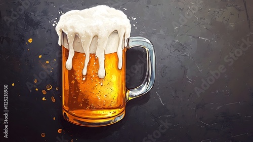 Refreshing Glass of Cold Beer with Foam on Black Background