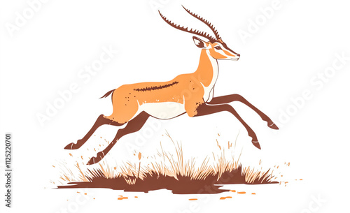 Stylized illustration of an antelope jumping, in a vector flat style on a white background photo