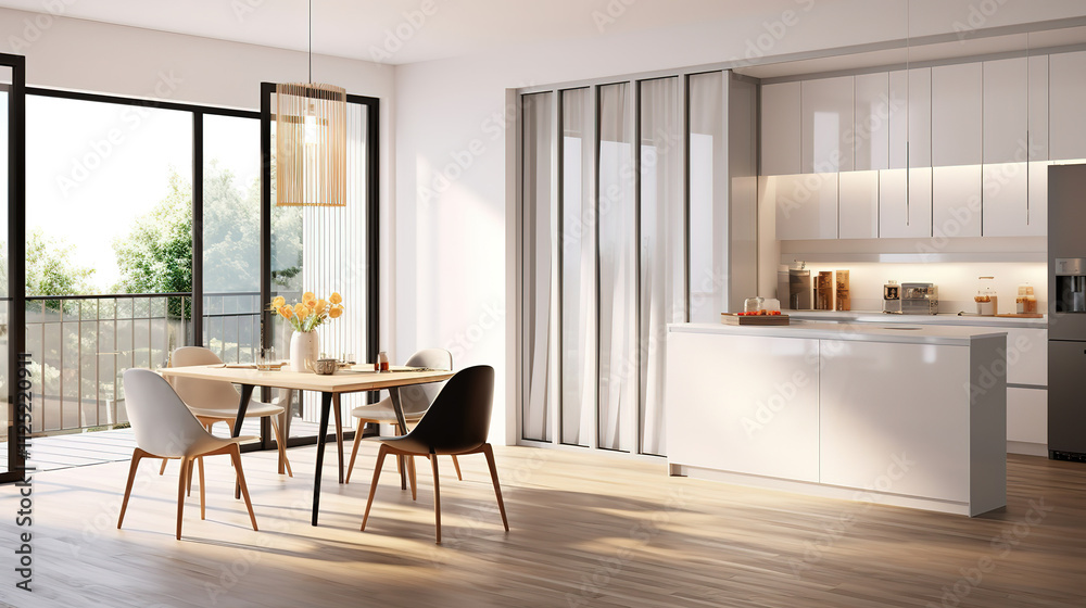 Amazing 3d rendering modern dining room and living room with luxury decor Amazing 3d rendering modern dining room and living room with luxury decor