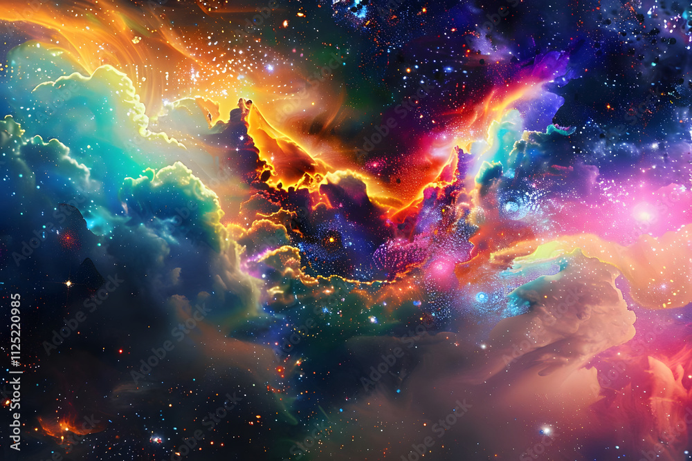 cosmic landscape: vivid hues of celestial beauty with a tree under starry skies. generative ai cosmic landscape: vivid hues of celestial beauty with a tree under starry skies. generative ai