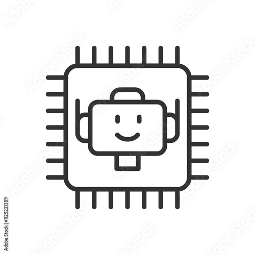 Robot processor, icon in line design. Robot, processor, chip, AI, technology, circuit, computing on white background vector. Robot processor, editable stroke icon photo