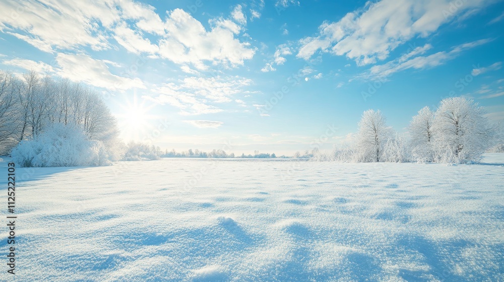 Expansive White Field Under a Pale Blue Sky with Sunlight Expansive White Field Under a Pale Blue Sky with Sunlight