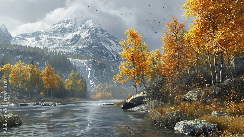 Obraz premium A beautiful mountain landscape with a lake in the foreground