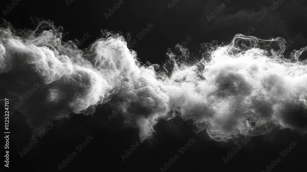 White powder cloud, dark background, abstract texture.