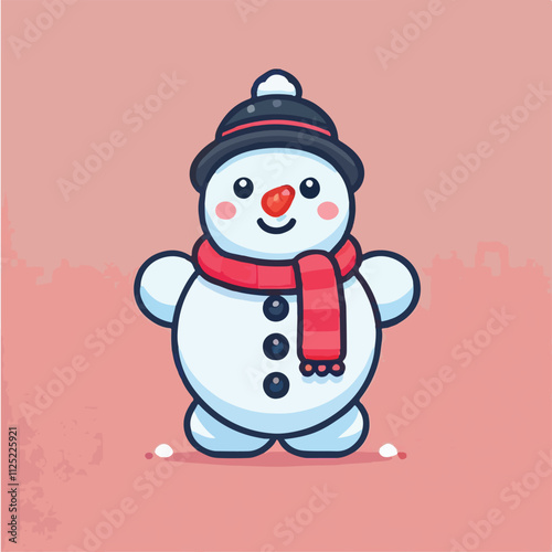 Vector snowman with his red hat in flatdesign