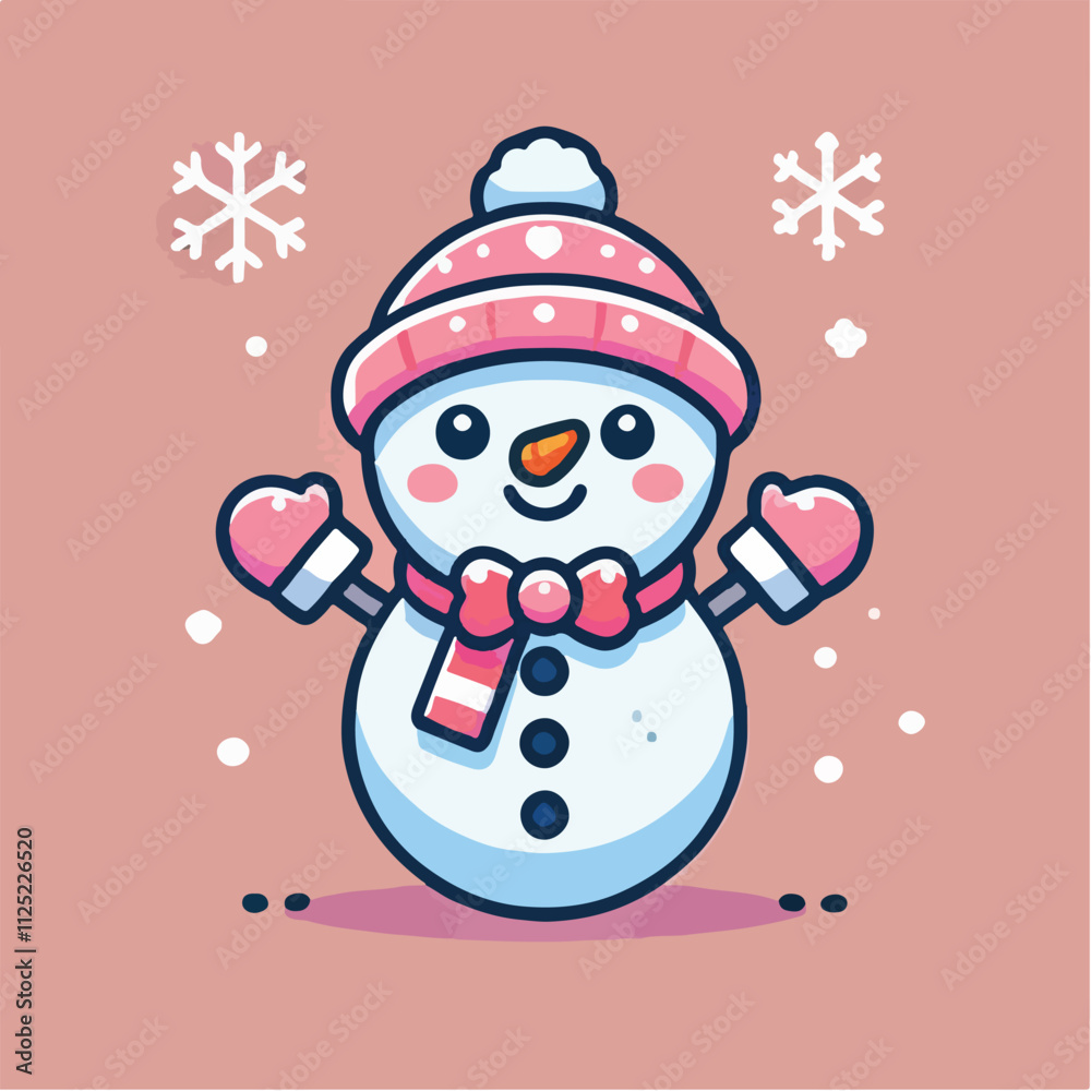 Vector snowman with his red hat in flatdesign Vector snowman with his red hat in flatdesign