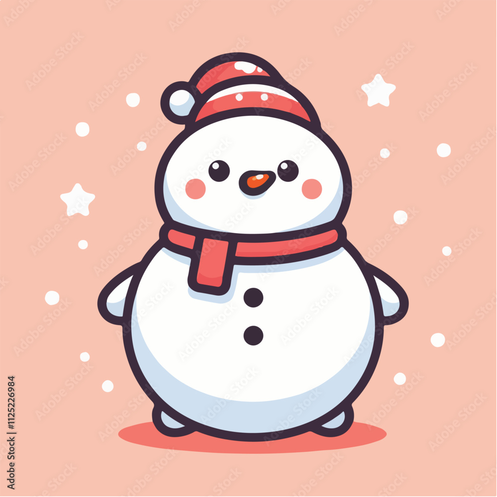 Vector snowman with a cute and simple hat