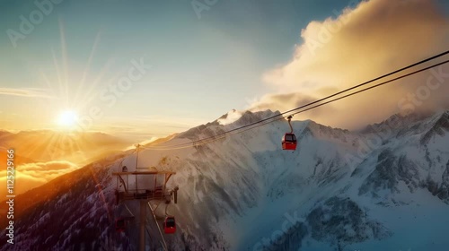 snow red cable car