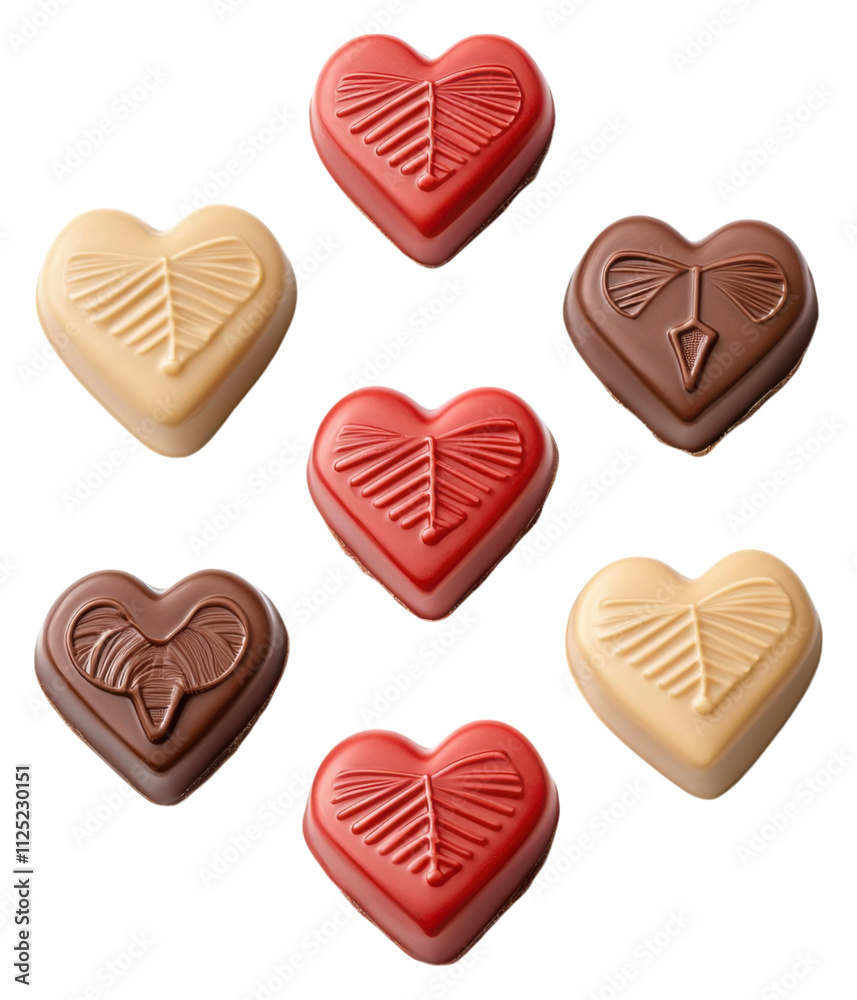 PNG A variety of heart-shaped chocolates in different colors and designs, showcasing a delightful assortment perfect for gifting or indulging. PNG A variety of heart-shaped chocolates in different colors and designs, showcasing a delightful assortment perfect for gifting or indulging.