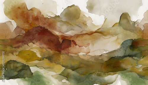 Abstract Blend of Watercolor Shades in Earthy Tones (Rust, Ochre, and Olive Green)