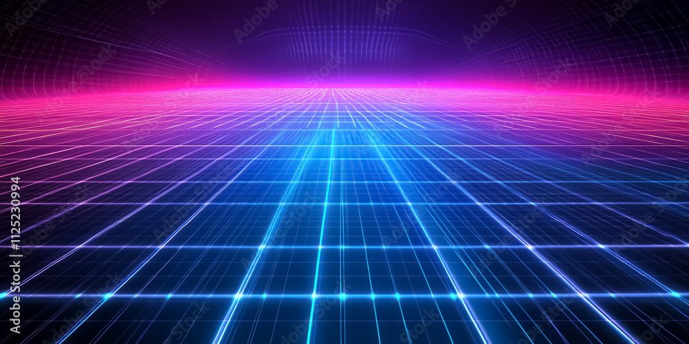 A glowing 3D grid in shades of electric blue and neon pink, creating a futuristic, digital perspective. A glowing 3D grid in shades of electric blue and neon pink, creating a futuristic, digital perspective.
