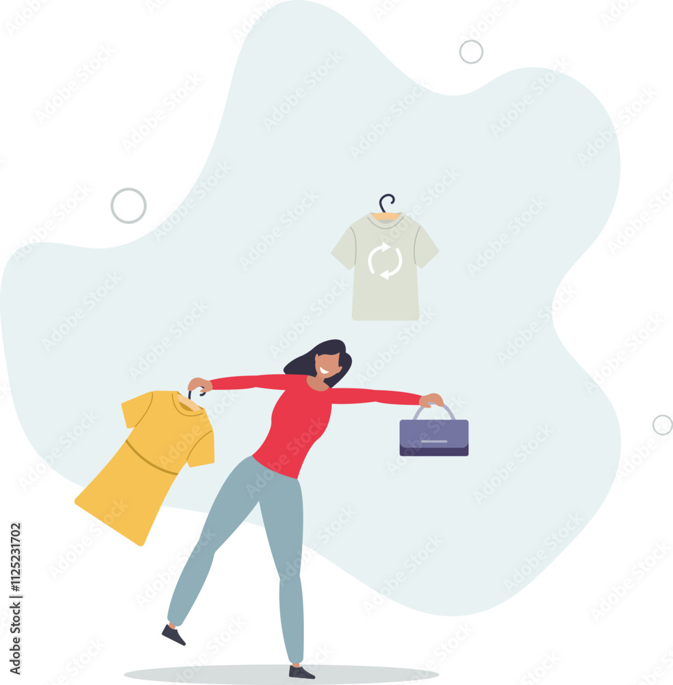 Sustainable fashion concept.Slow fashion and thrift or second hand shopping.flat characters. Sustainable fashion concept.Slow fashion and thrift or second hand shopping.flat characters.