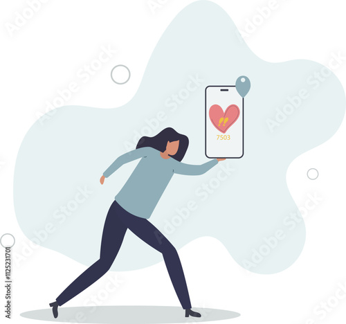 Mobile pedometer concept. Applications and programs for athlete. Active lifestyle, calorie count, weight loss.flat characters.